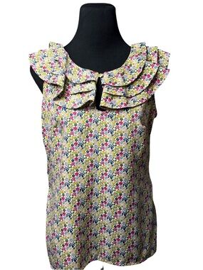 Liberty Of London Floral Ruffle Top Blouse M Pirate Career Sleeveless CottageCor